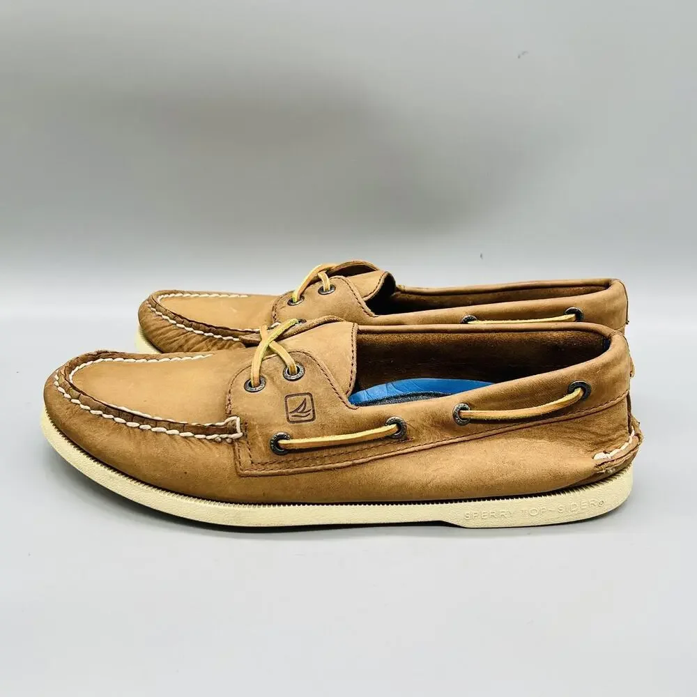 Sperry Shoes Men 9.5 Brown Leather Top Sider J Crew Boat Casual Comfort Nautical